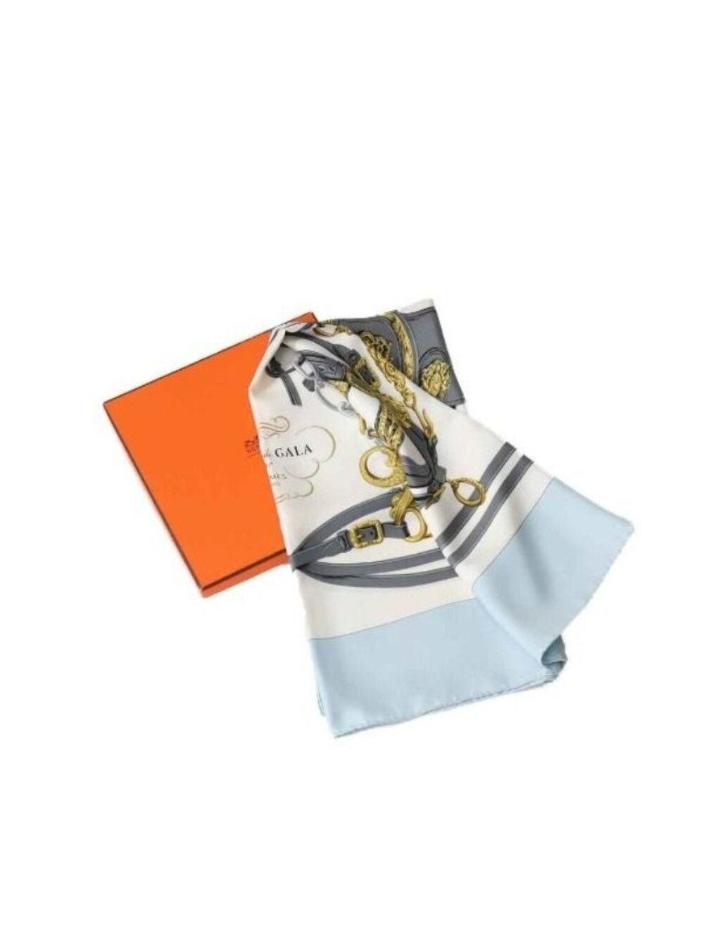 Hermes Carre 90 Brides de Gala Scarf Silk Light Blue
